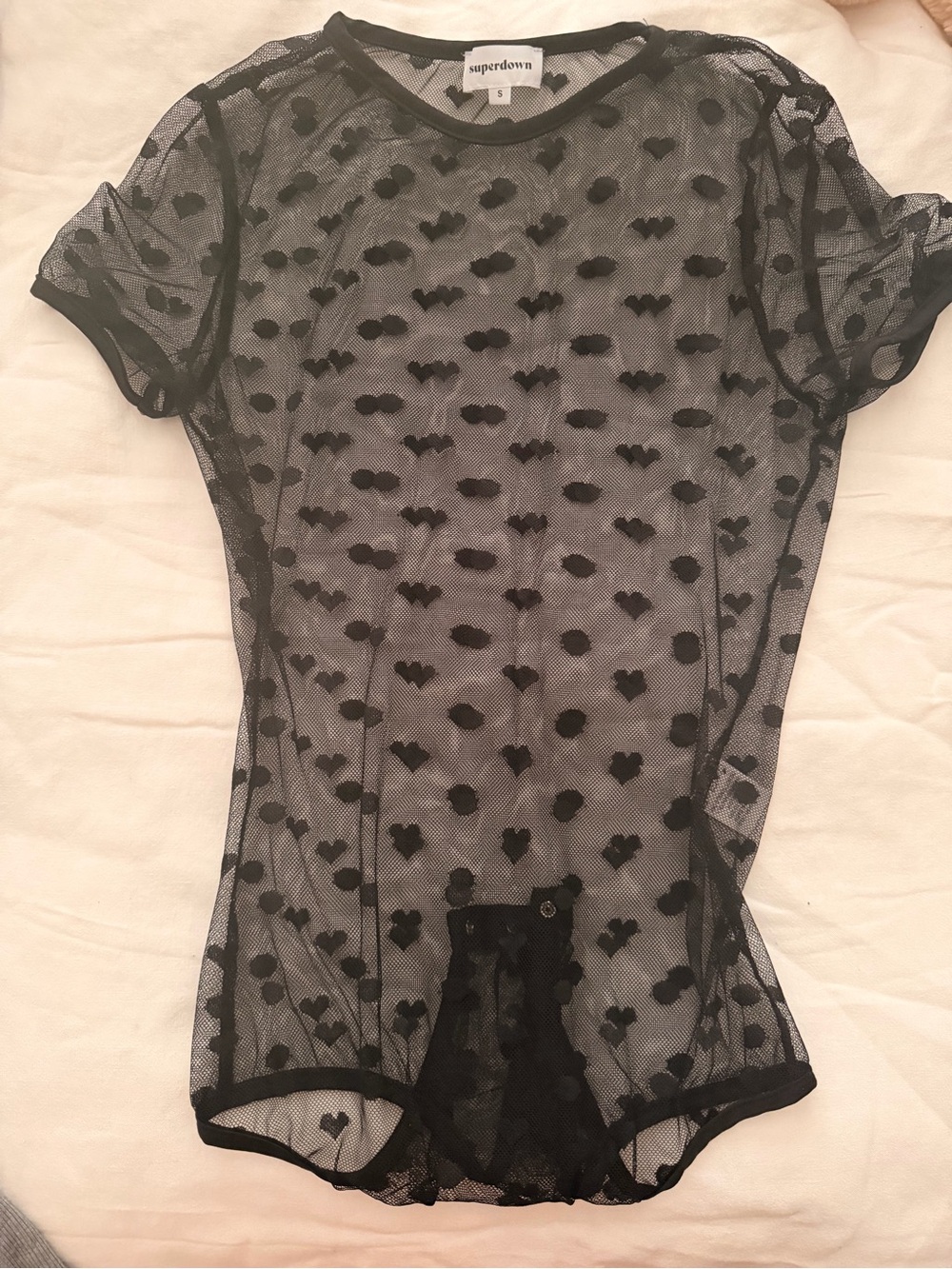 superdown Black Sheer Mesh Heart Short Sleeve Tee